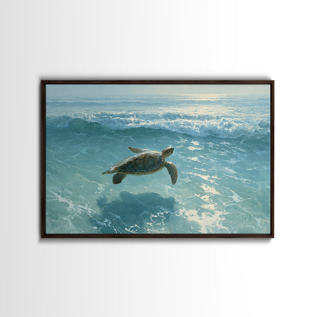 Sea Turtle Gliding Through Clear Blue Water Canvas Print, Marine Life Art, Surf Poster, Living Room Decor, Fine Art, Marine, MLA-3x2-29