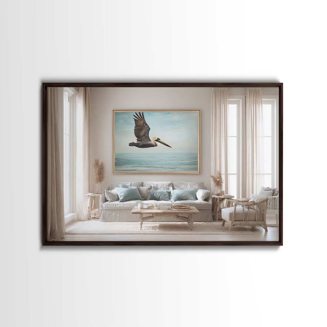 Pelican Diving Toward Fish Near Surface Canvas Print, Marine Life Art, Statement Artwork, Living Room Decor, Fine Art, Marine, MLA-3x2-3