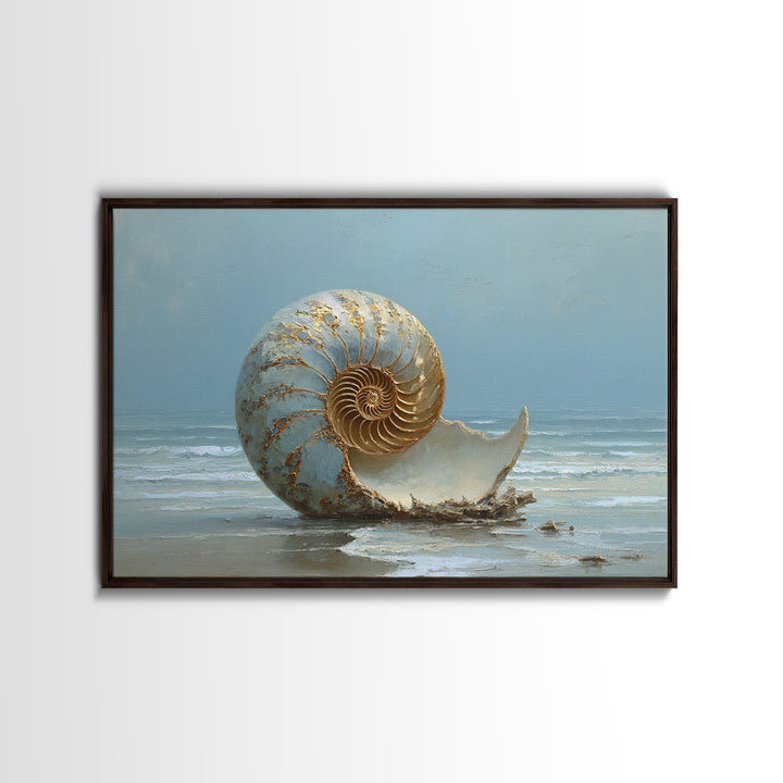Nautilus Shell Study Framed Canvas Print, Marine Life Art, Neutral Decor, Living Room Decor, Fine Art, Marine, Wall Art, MLA-3x2-63