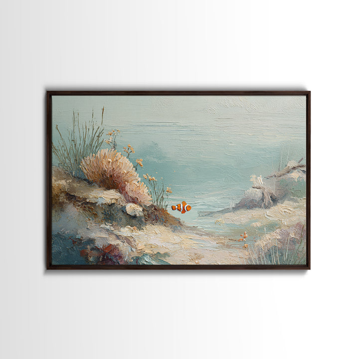 Clownfish Around Anemone Tentacles Canvas Print, Marine Life Art, Beach House Decor, Living Room Decor, Fine Art, Marine, MLA-3x2-72