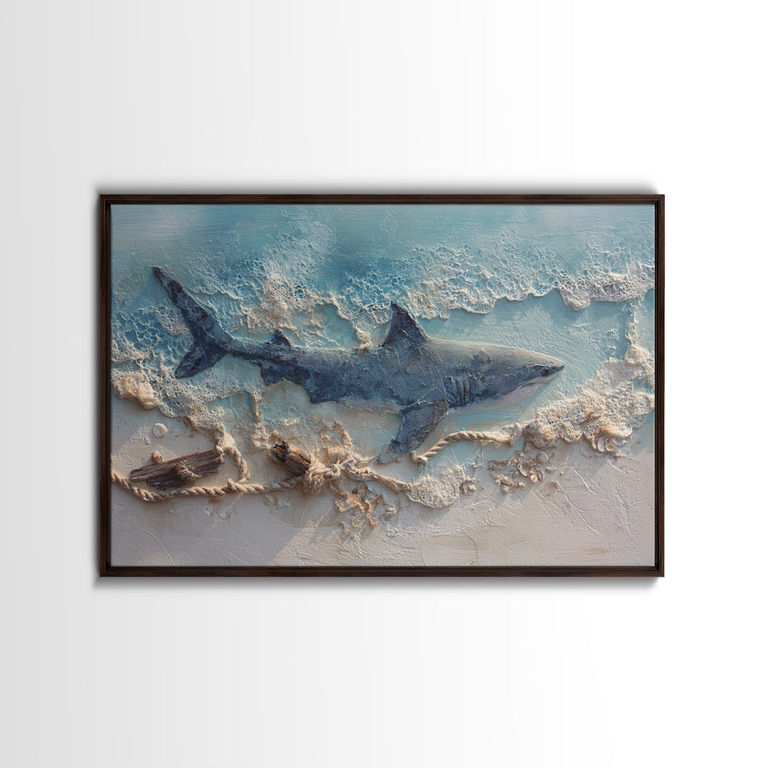Shark Silhouette in Deep Blue Light Canvas Print, Marine Life Art, Fish Art, Living Room Decor, Marine, Modern Art Print, MLA-3x2-88