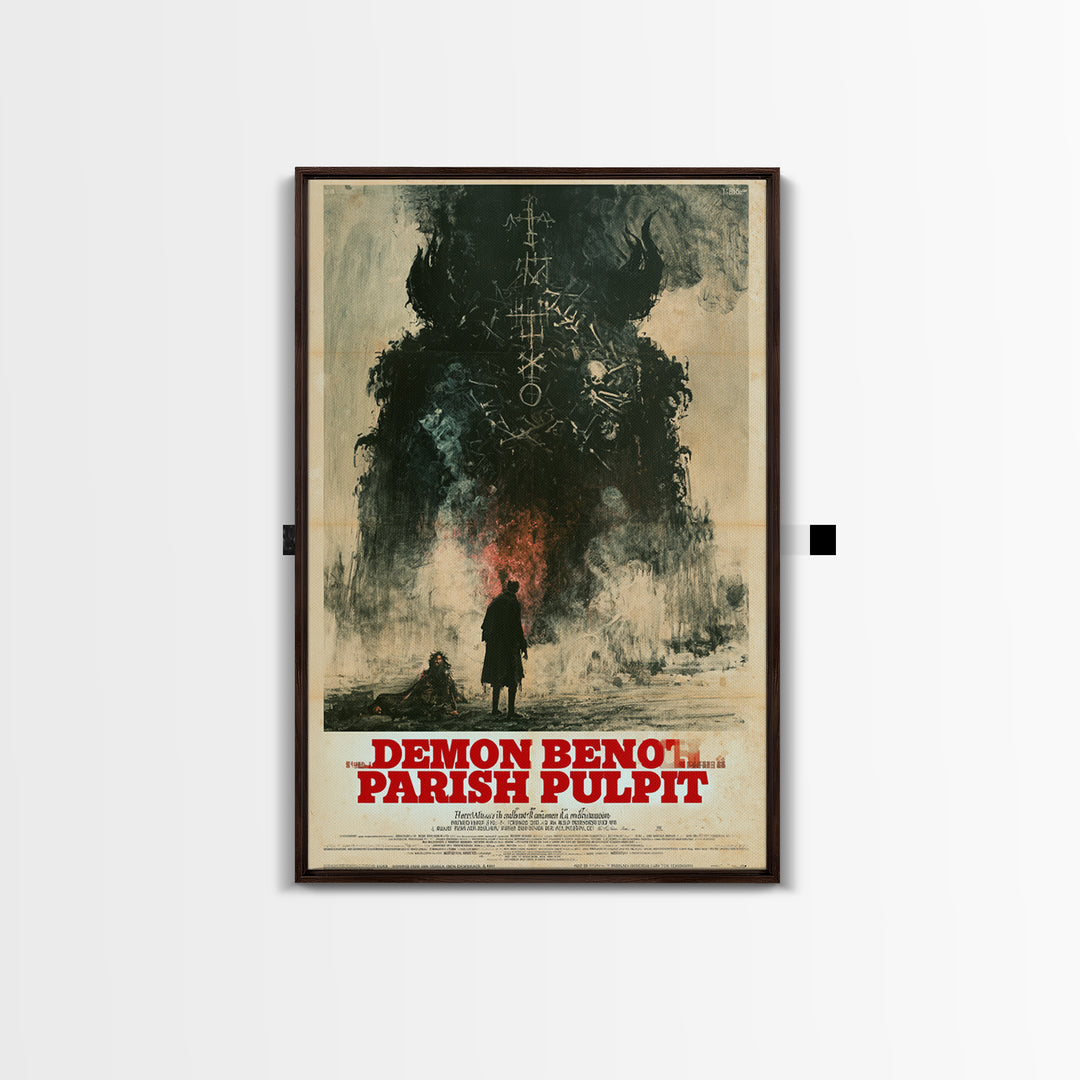 The Demon Beneath The Parish Pulpit, German Horror Film Poster, Retro Gothic Cinema Art, Vintage Halloween Wall Art, Framed Canvas Print