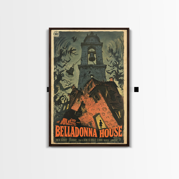 The Black Veil Of Belladonna House, Italian Horror Film Poster, Retro Gothic Cinema Art, Vintage Halloween Wall Art, Framed Canvas Print