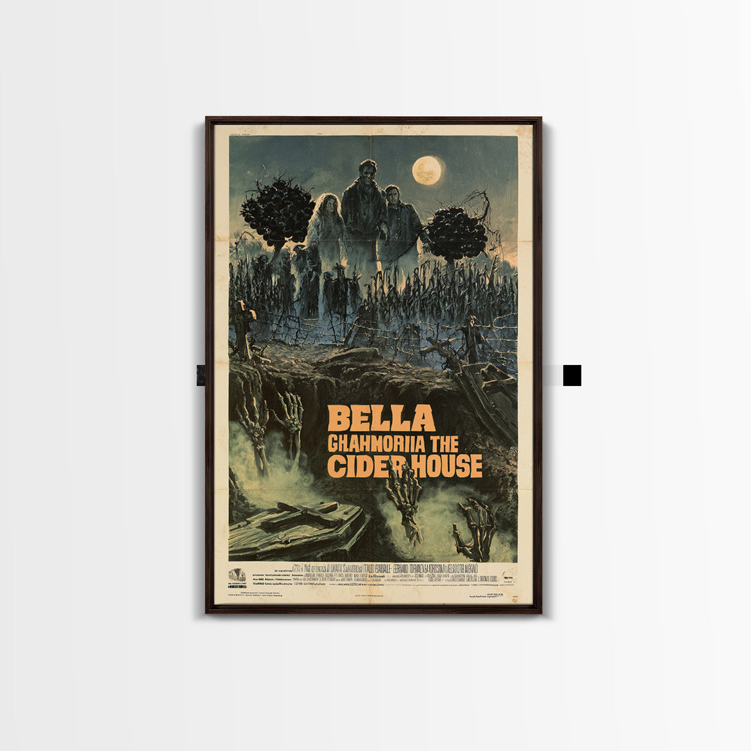 Three Graves Under The Cider House, Italian Horror Film Poster, Retro Gothic Cinema Art, Vintage Halloween Wall Art, Framed Canvas Print