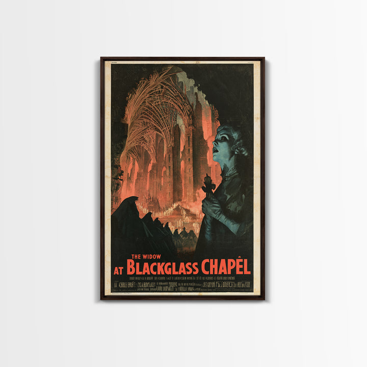 The Widow At Blackglass Chapel, French Horror Film Poster, Retro Gothic Cinema Art, Vintage Halloween Wall Art, Framed Canvas Print