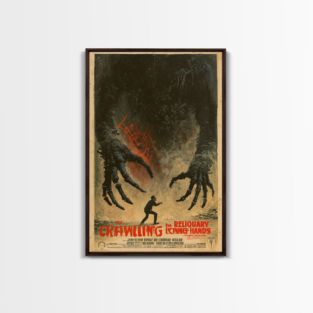 The Reliquary Of Crawling Hands, French Horror Film Poster, Retro Gothic Cinema Art, Vintage Halloween Wall Art, Framed Canvas Print
