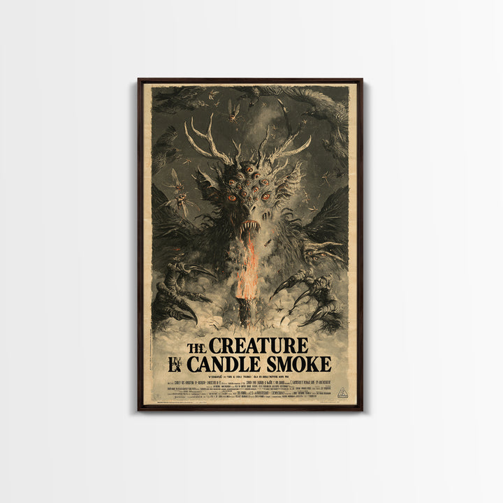 The Creature In The Candle Smoke, French Horror Film Poster, Retro Gothic Cinema Art, Vintage Halloween Wall Art, Framed Canvas Print