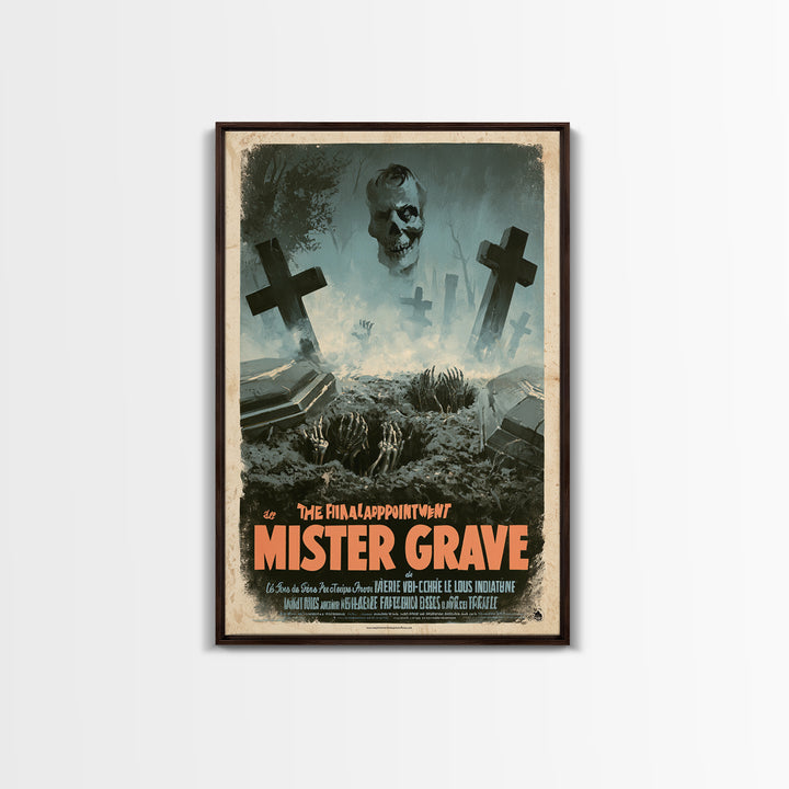 The Final Appointment Of Mister Grave, French Horror Film Poster, Retro Gothic Cinema Art, Vintage Halloween Wall Art, Framed Canvas Print