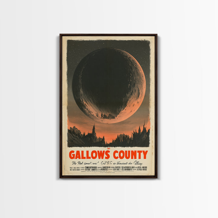 The Red Comet Over Gallows County, French Horror Film Poster, Retro Gothic Cinema Art, Vintage Halloween Wall Art, Framed Canvas Print