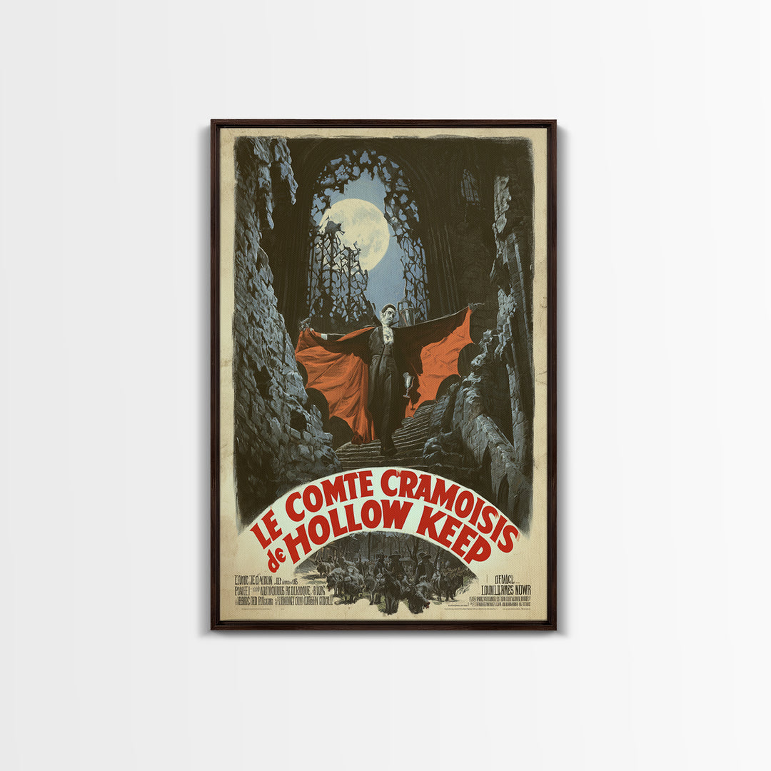 The Crimson Count Of Hollow Keep, French Horror Film Poster, Retro Gothic Cinema Art, Vintage Halloween Wall Art, Framed Canvas Print
