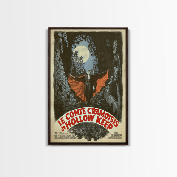 The Crimson Count Of Hollow Keep, French Horror Film Poster, Retro Gothic Cinema Art, Vintage Halloween Wall Art, Framed Canvas Print
