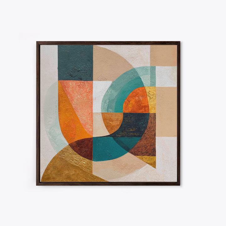 Boomerang Shapes in Mustard Teal and Coral Canvas Print, Midcentury Modern Art, Room Decor, Living Room Decor, Abstract Art, MMA-1x1-25