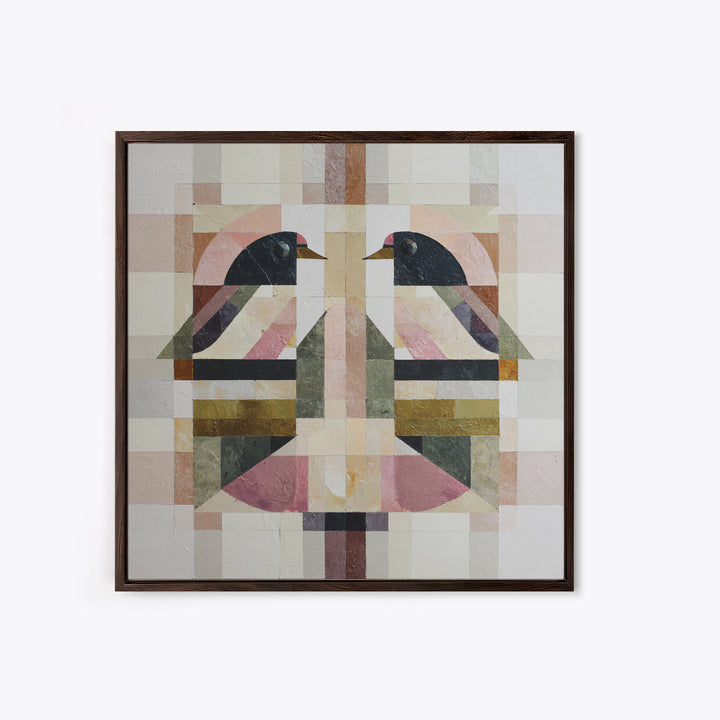 Bird Motif with Playful Geometric Feathers Canvas Print, Midcentury Modern Art, Digital Art, Living Room Decor, Abstract Art, MMA-1x1-36
