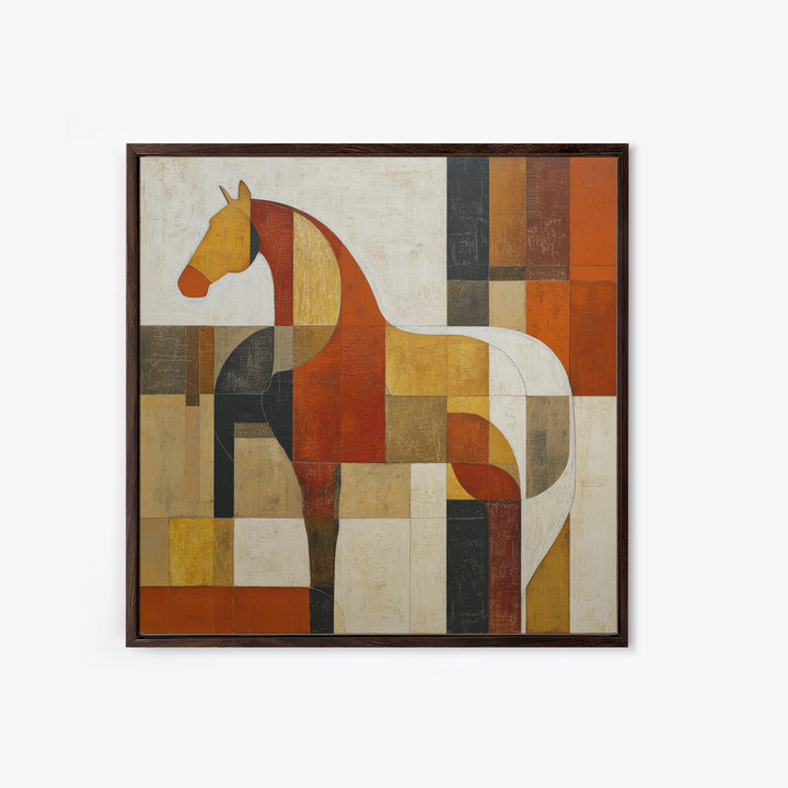 Mid Century Horse Framed Canvas Print, Midcentury Modern Art, Oversized Wall Art, Living Room Decor, Oil Painting, Retro, MMA-1x1-43