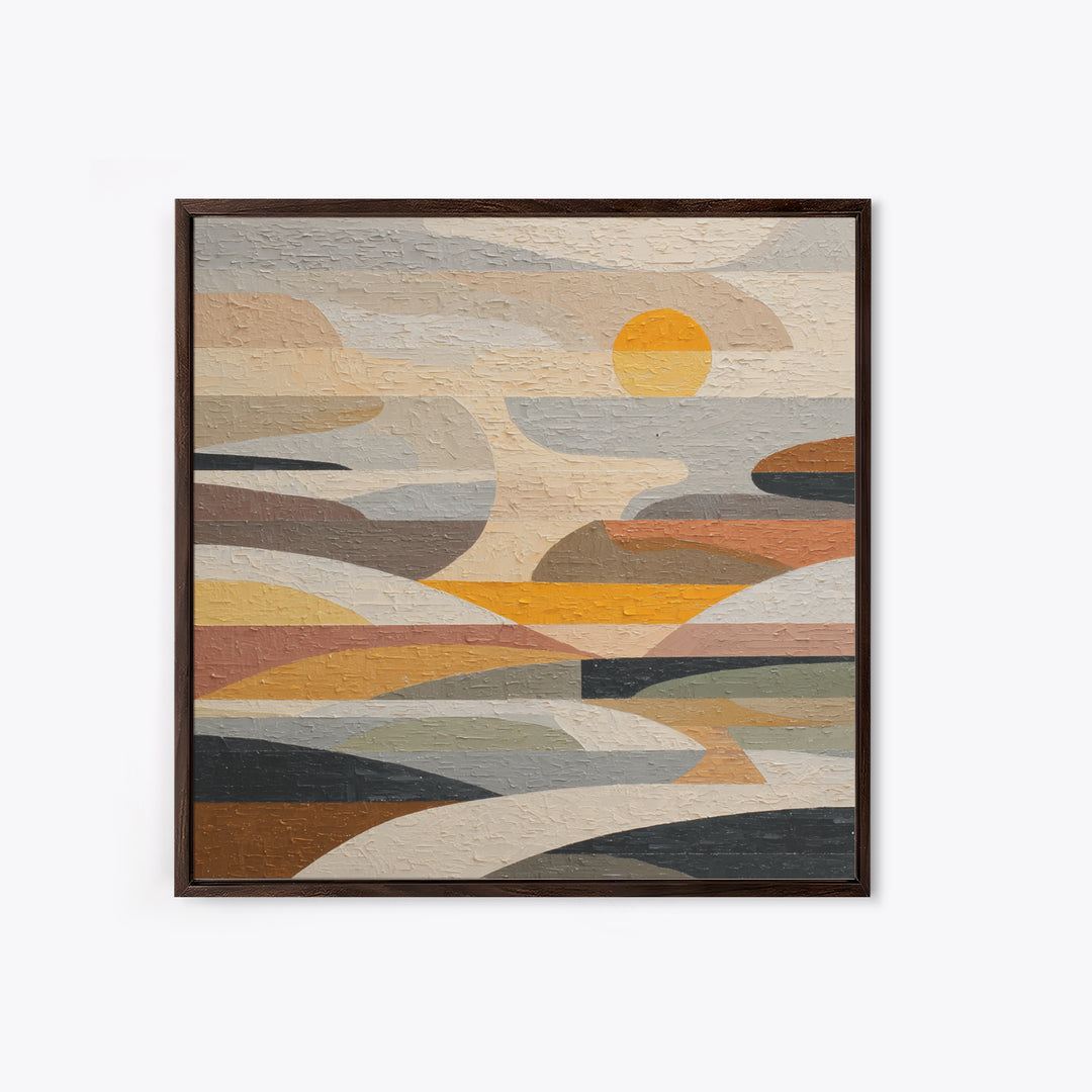 Large Sun and Hill Shapes Canvas Print, Midcentury Modern Art, Fine Art Print, Living Room Decor, Abstract Art, Retro, MMA-1x1-5