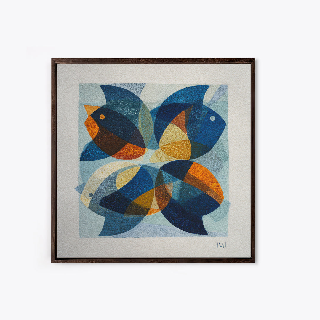 Abstract Fish Shapes Framed Canvas Print, Midcentury Modern Art, Retro Wall Art, Living Room Decor, Fine Art, Retro, MMA-1x1-66