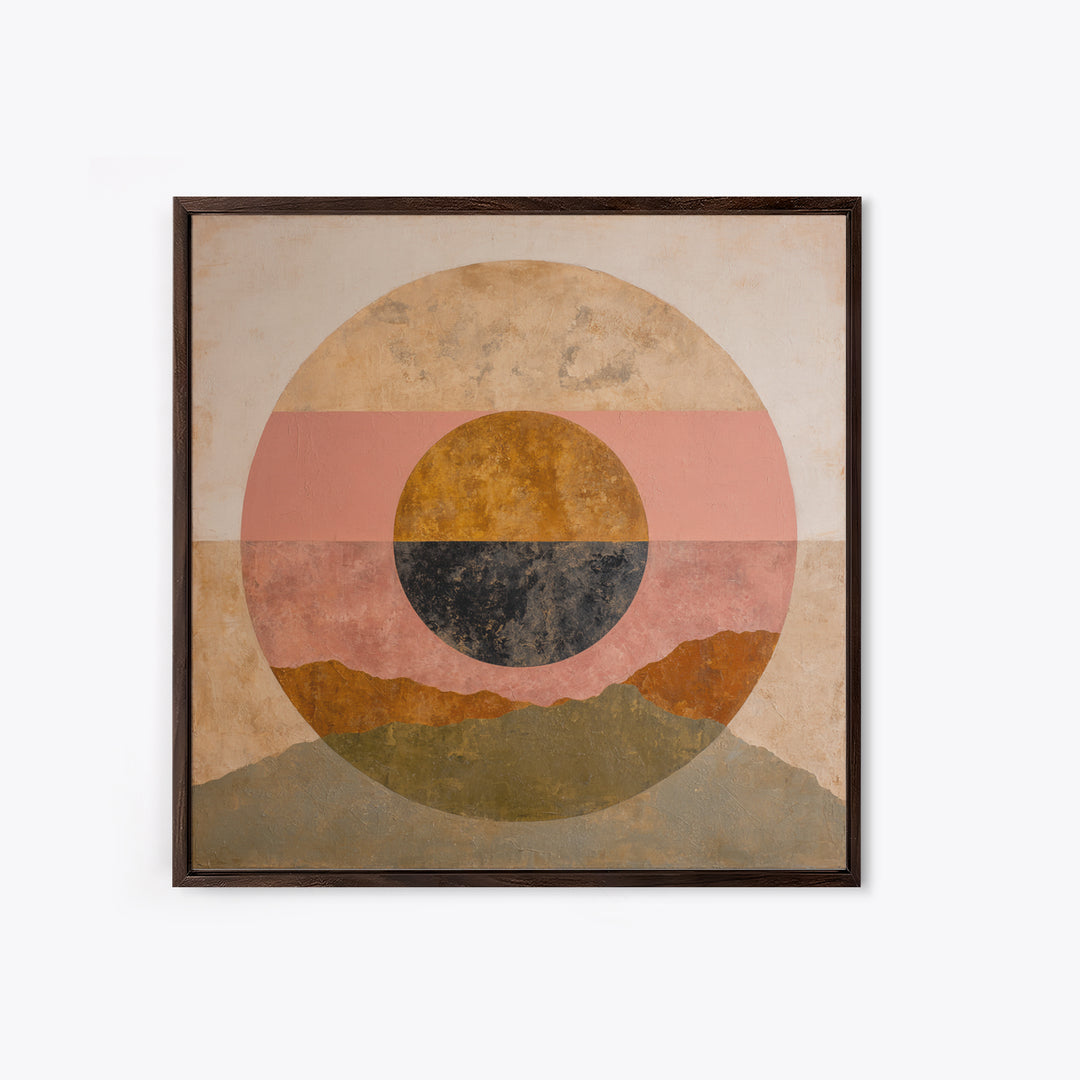 Large Sun and Hill Shapes Canvas Print, Midcentury Modern Art, Poster, Living Room Decor, Retro, Art Deco, Original Art, MMA-1x1-77