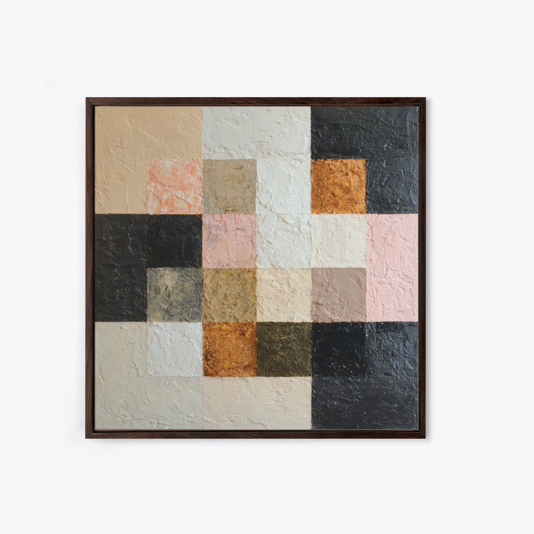 Desert Landscape Reduced to Color Blocks Framed Canvas Print, Midcentury Modern Art, Fine Art Print, Living Room Decor, Retro, MMA-1x1-80