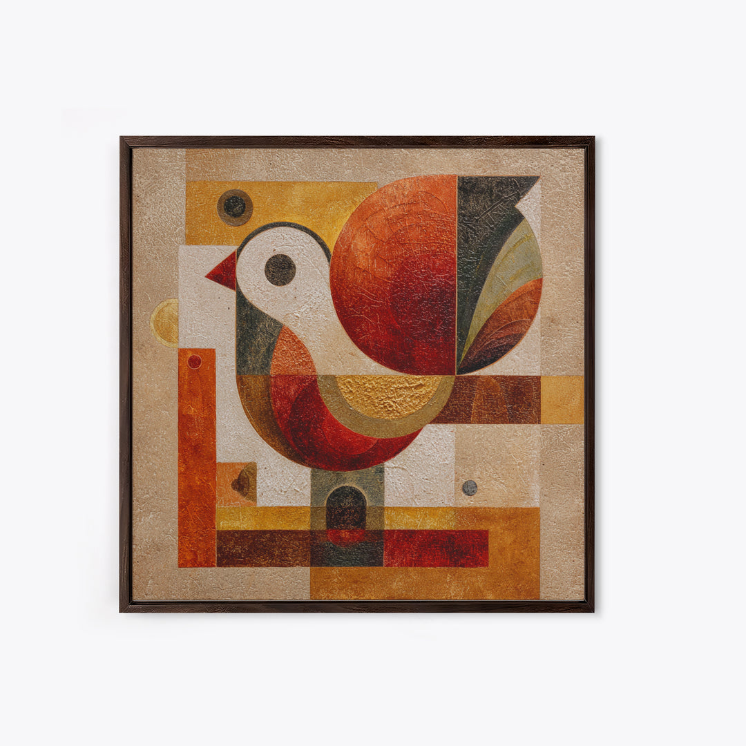 Bird Motif with Playful Geometric Feathers Canvas Print, Midcentury Modern Art, Retro Wall Art, Living Room Decor, Retro, MMA-1x1-84
