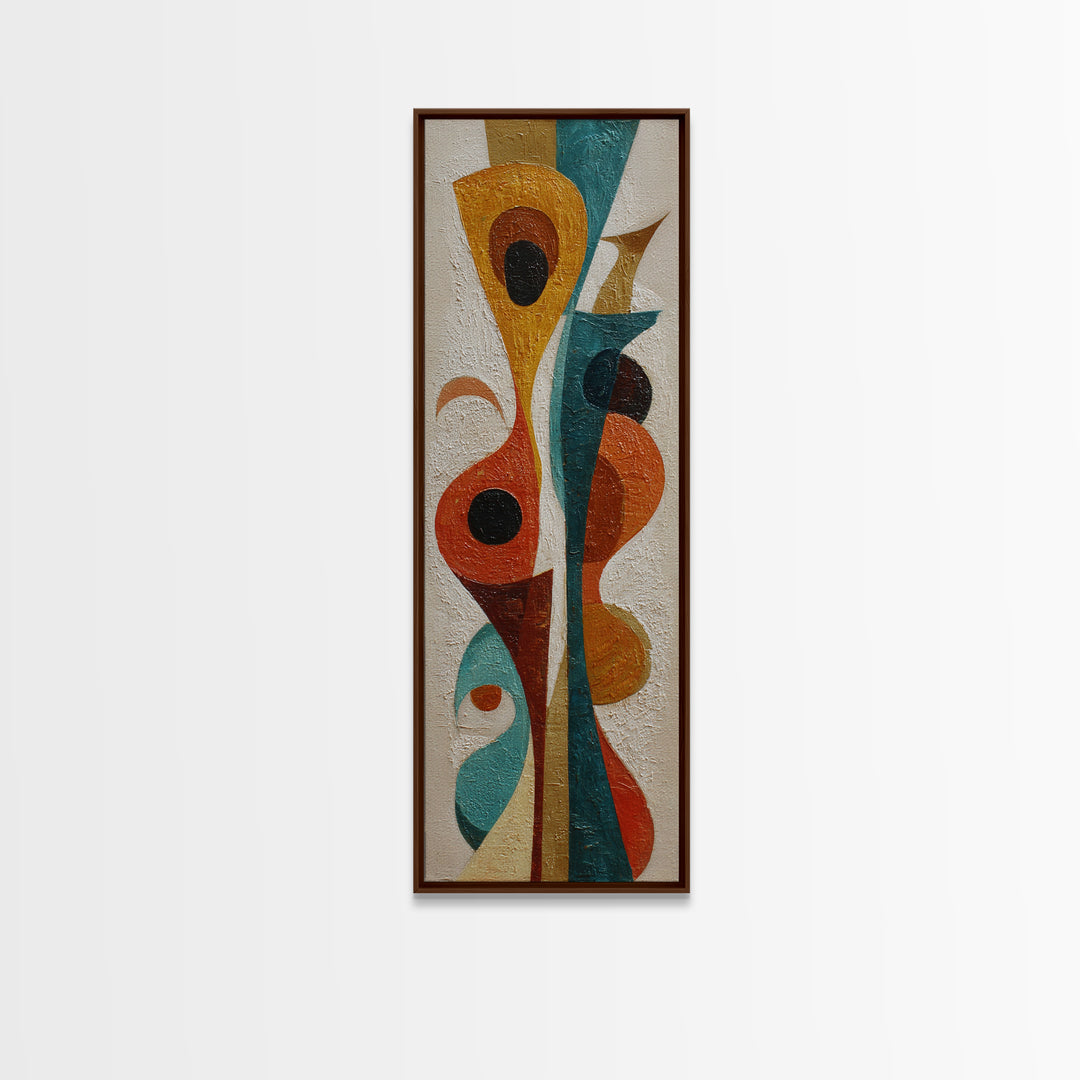 Boomerang Shapes in Mustard Teal and Coral Canvas Print, Midcentury Modern Art, Minimalist Decor, Living Room Decor, Retro, MMA-1x3-13