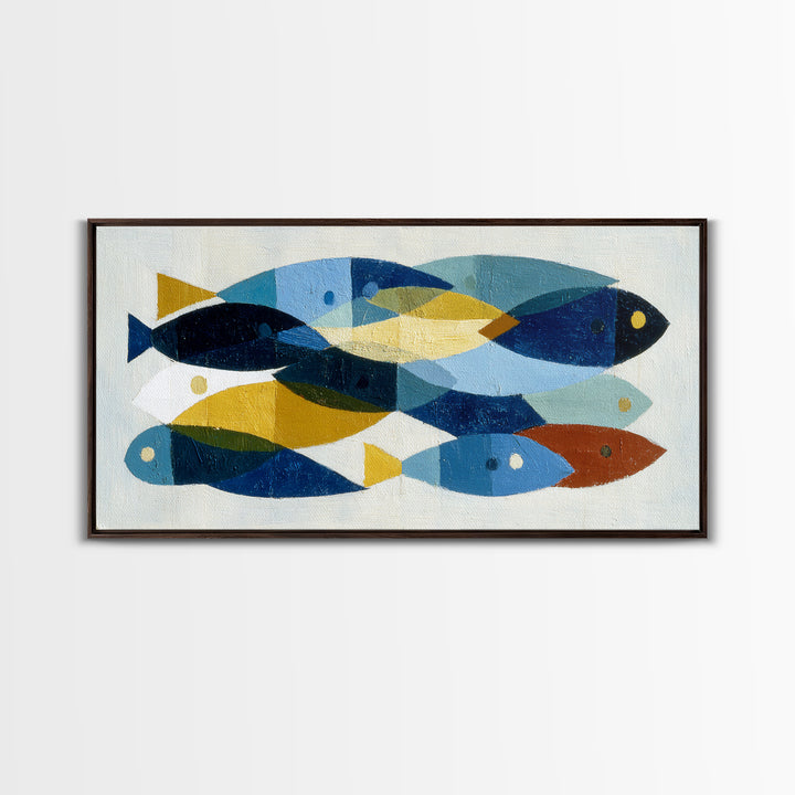 Abstract Fish Shapes Framed Canvas Print, Midcentury Modern Art, Luxury Decor, Living Room Decor, Abstract Art, Retro, MMA-2x1-38