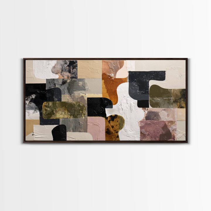 Checkerboard and Organic Blob Balance Framed Canvas Print, Midcentury Modern Art, Room Decor, Living Room Decor, Retro, MMA-2x1-42