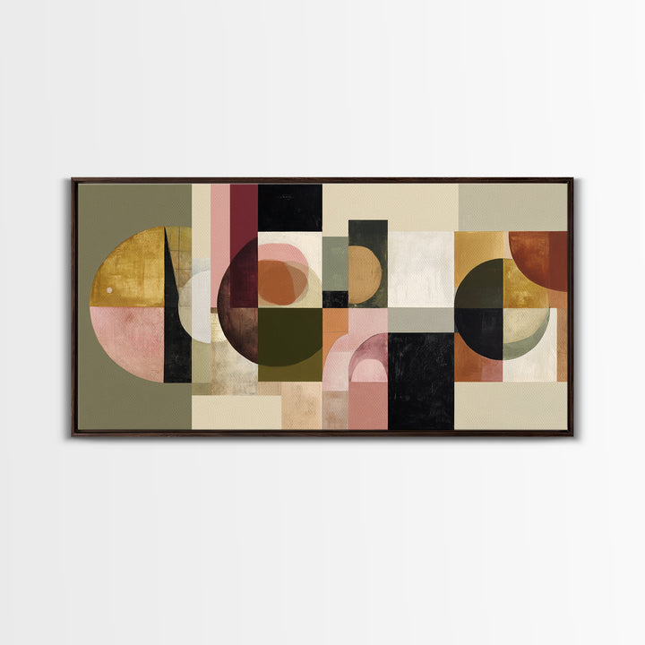 Large Sun and Hill Shapes Canvas Print, Midcentury Modern Art, Boho, Living Room Decor, Abstract Art, Retro, Retro Wall Art, MMA-2x1-49