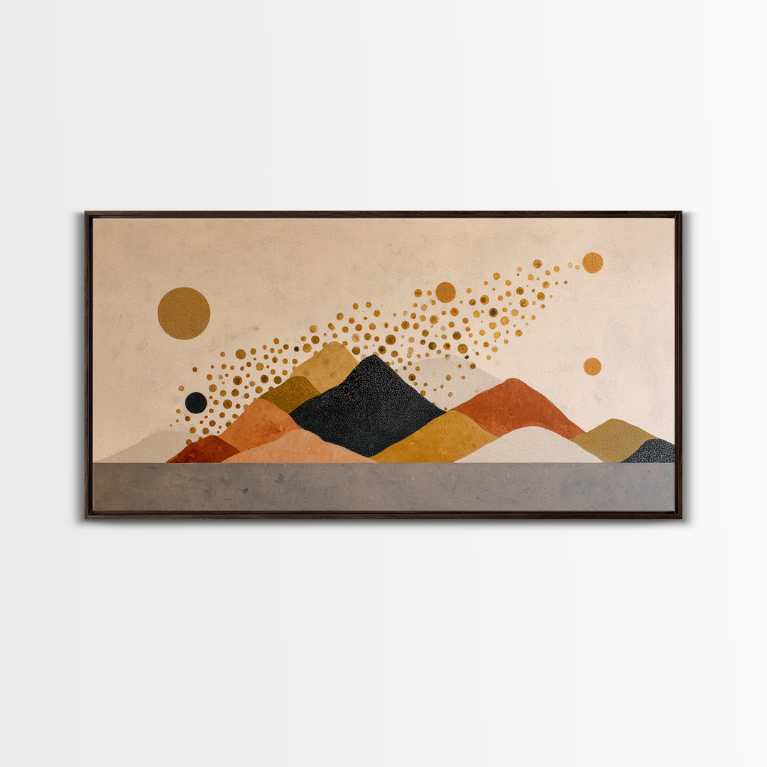 Minimal Mountain Scene Framed Canvas Print, Midcentury Modern Art, Modern Wall Art, Living Room Decor, Fine Art, Retro, MMA-2x1-59