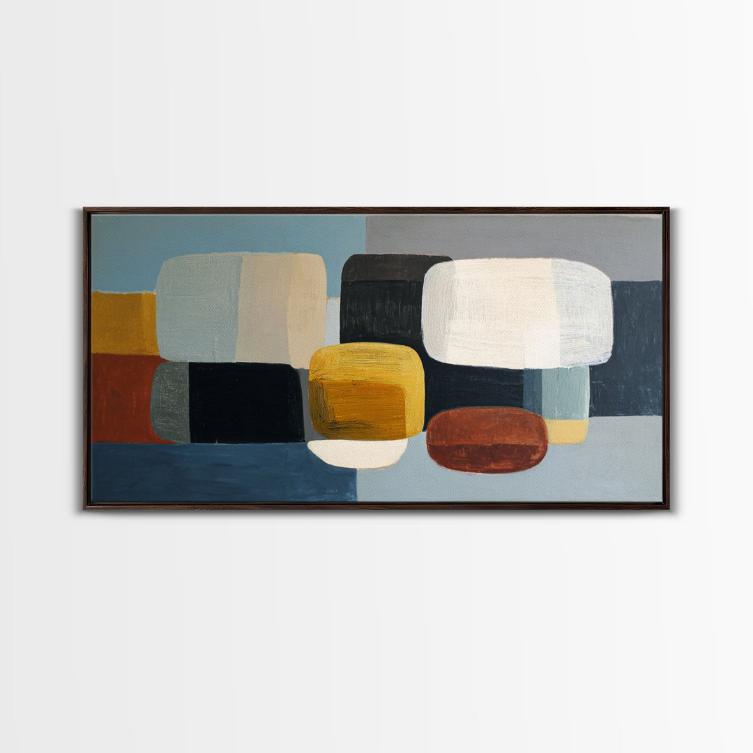 Oval and Rectangle Composition Framed Canvas Print, Midcentury Modern Art, Prints, Living Room Decor, Oil Painting, Retro, MMA-2x1-60