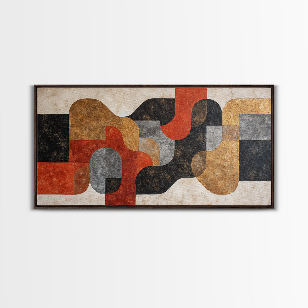 Checkerboard and Organic Blob Balance Framed Canvas Print, Midcentury Modern Art, Prints, Living Room Decor, Oil Painting, MMA-2x1-90