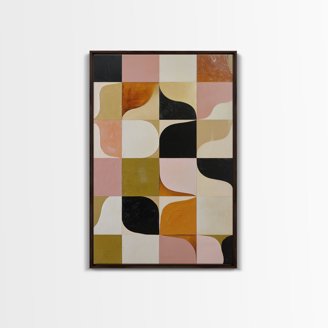 Checkerboard and Organic Blob Balance Framed Canvas Print, Midcentury Modern Art, Minimalist Decor, Living Room Decor, Retro, MMA-2x3-30