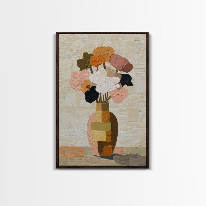 Vase of Flowers Rendered Framed Canvas Print, Midcentury Modern Art, Poster, Living Room Decor, Fine Art, Retro, Art Deco, MMA-2x3-52