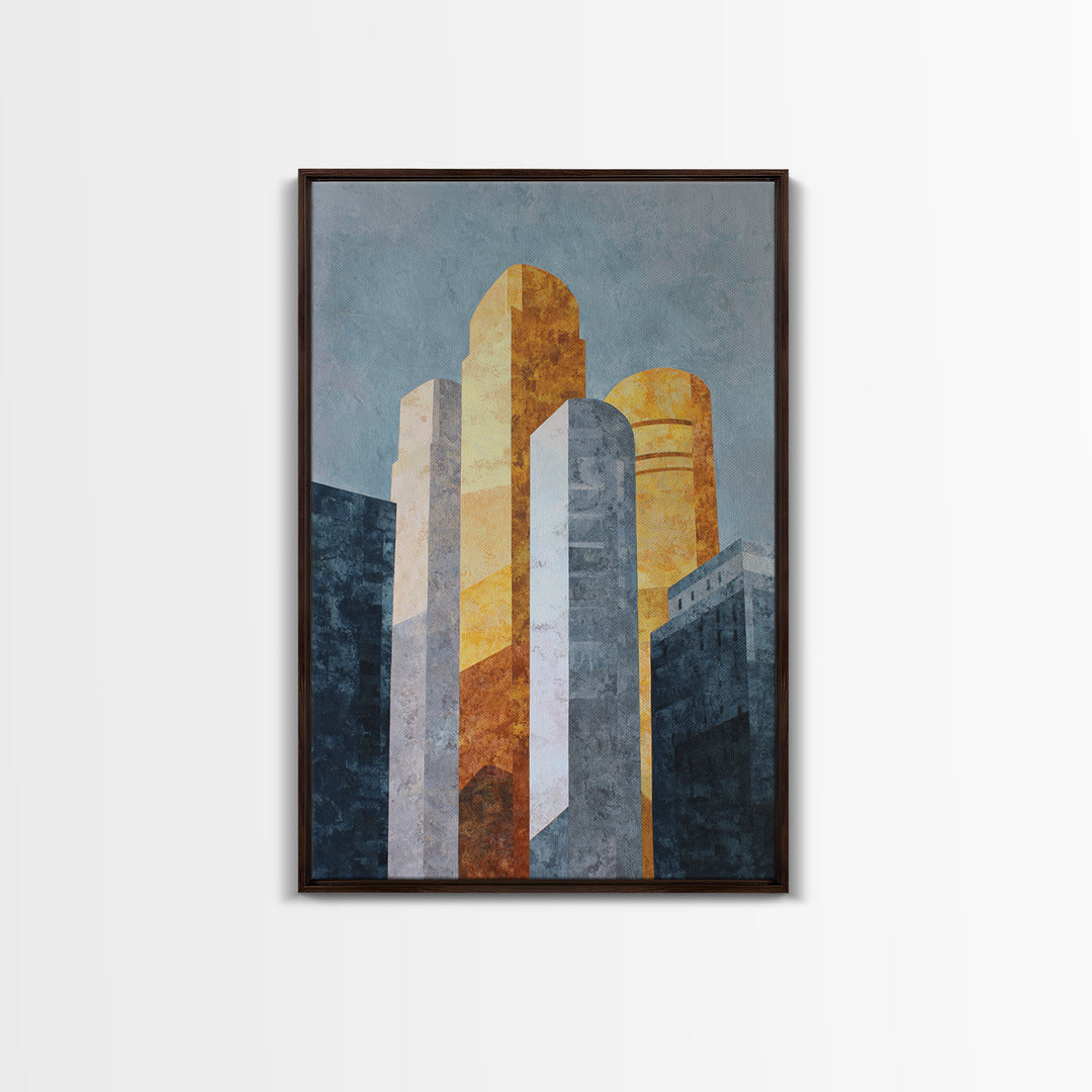 Retro City Skyline Canvas Print, Midcentury Modern Art, Boho, Living Room Decor, Abstract Art, Retro, Retro Wall Art, MMA-2x3-79