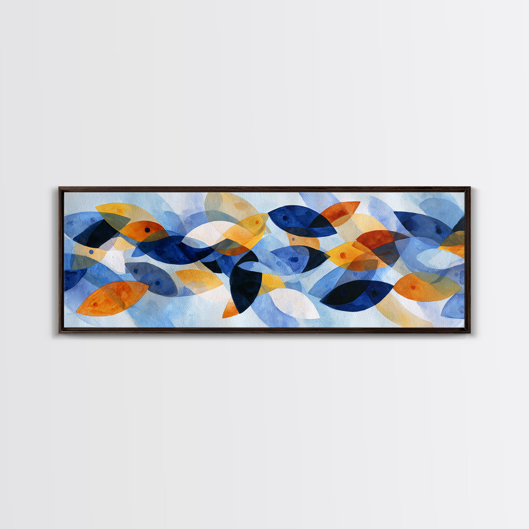 Abstract Fish Shapes Framed Canvas Print, Midcentury Modern Art, Digital Prints, Living Room Decor, Abstract Art, Retro, MMA-3x1-10