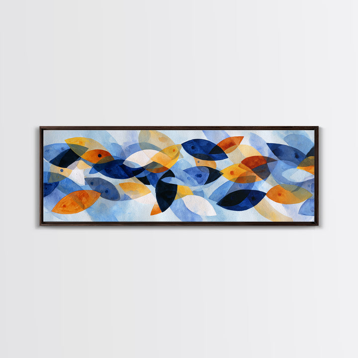 Abstract Fish Shapes Framed Canvas Print, Midcentury Modern Art, Digital Prints, Living Room Decor, Abstract Art, Retro, MMA-3x1-10