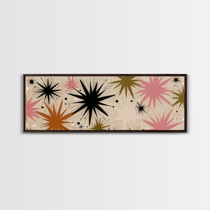 Atomic Starburst Pattern Framed Canvas Print, Midcentury Modern Art, Boho, Living Room Decor, Fine Art, Retro, Retro Wall Art, MMA-3x1-18