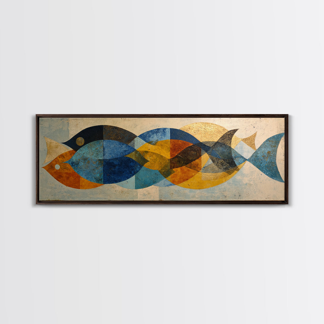 Abstract Fish Shapes Canvas Print, Midcentury Modern Art, Mid Century Modern, Living Room Decor, Retro, Boho Wall Decor, MMA-3x1-34