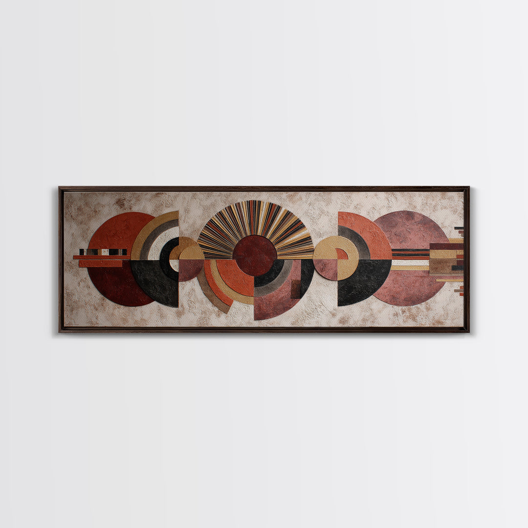Sunburst Clock Composition Framed Canvas Print, Midcentury Modern Art, Modern Wall Art, Living Room Decor, Watercolor Art, MMA-3x1-37