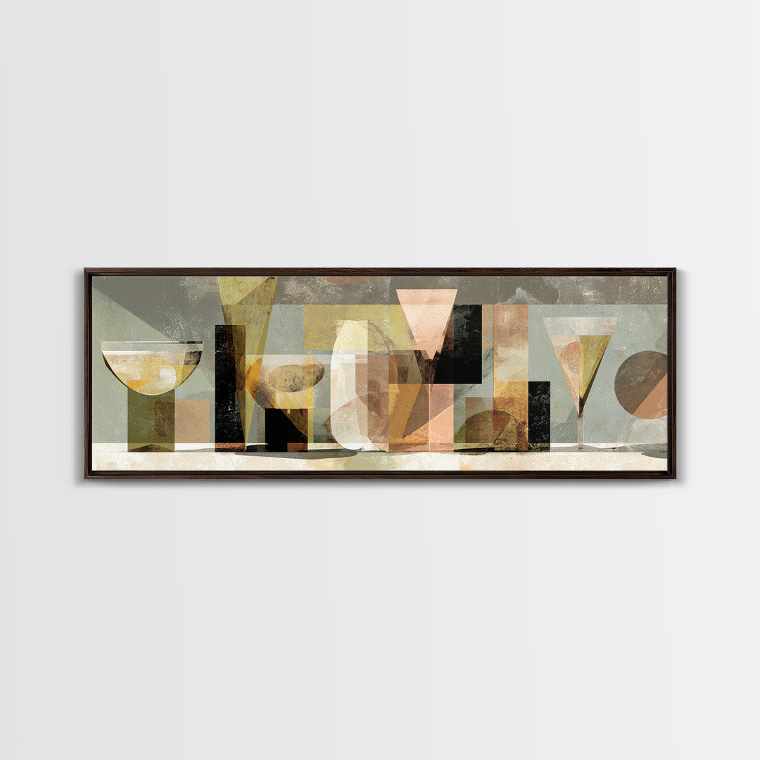 Retro Cocktail Glasses Canvas Print, Midcentury Modern Art, Abstract Wall Art, Living Room Decor, Abstract Art, Retro, MMA-3x1-46