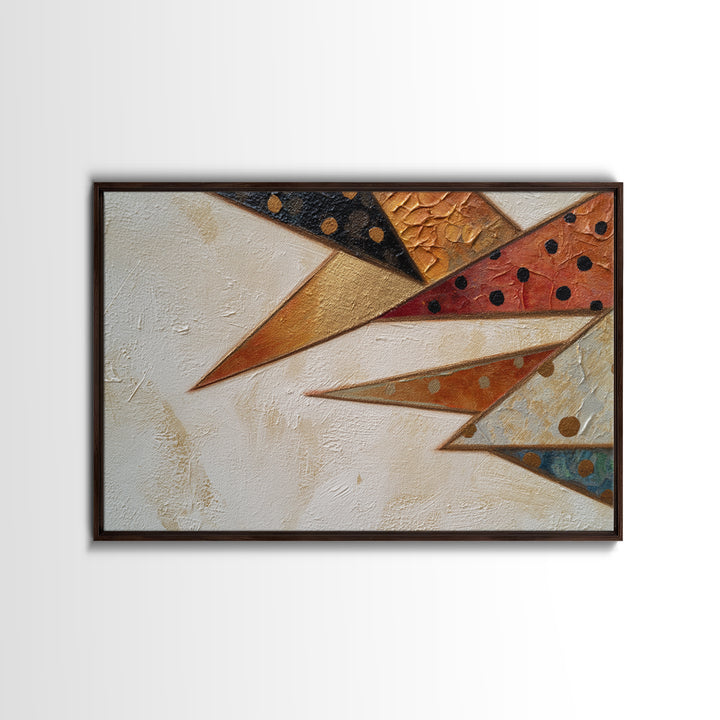 Bird Motif with Playful Geometric Feathers Canvas Print, Midcentury Modern Art, Modern Wall Art, Living Room Decor, MMA-3x2-16