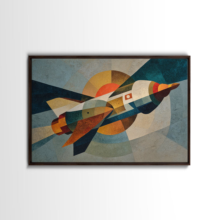 Rocket Ship in Retro Space Age Design Canvas Print, Midcentury Modern Art, Living Room Decor, Fine Art, Retro, Neutral Decor, MMA-3x2-42