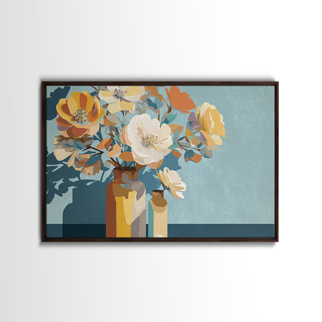 Vase of Flowers Rendered Canvas Print, Midcentury Modern Art, Gallery Decor, Living Room Decor, Fine Art, Retro, Wall Art, MMA-3x2-48