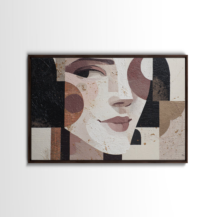 Mod Female Portrait Framed Canvas Print, Midcentury Modern Art, Prints, Living Room Decor, Fine Art, Retro, Abstract Wall Art, MMA-3x2-59