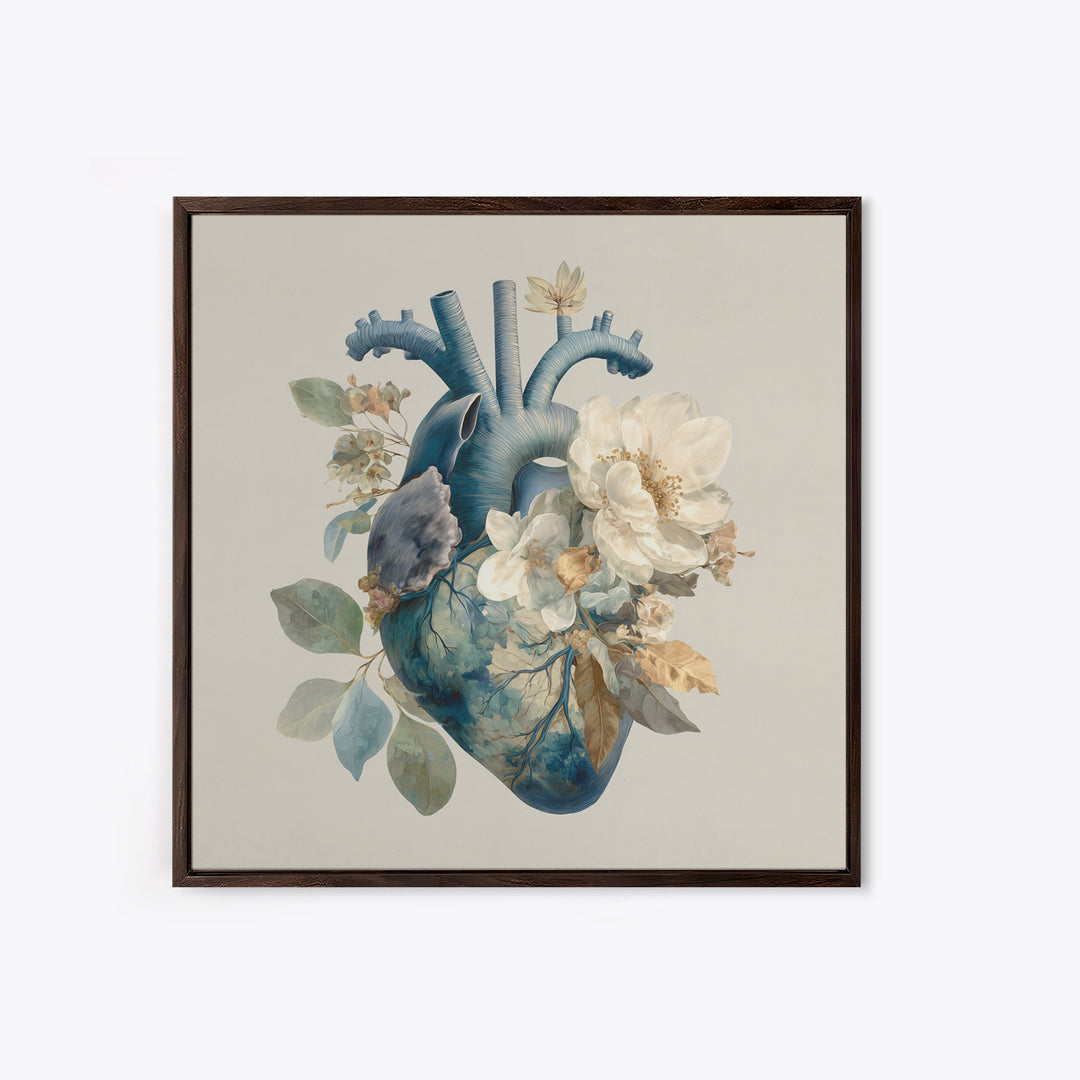 Anatomical Heart Rendered as Tasteful Botanical Art Canvas Print, Medical Office Art, Heart Anatomy Print, Office Decor, Calm, MOA-1x1-13
