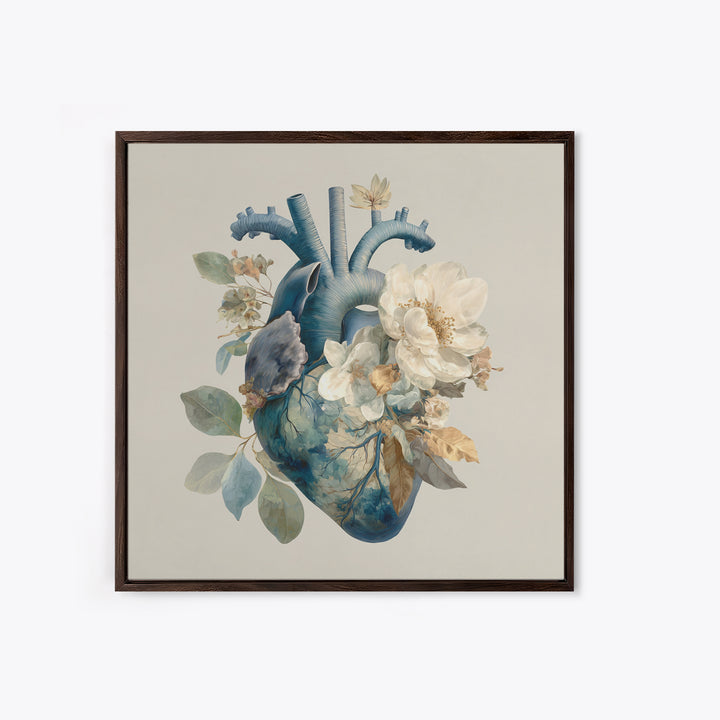 Anatomical Heart Rendered as Tasteful Botanical Art Canvas Print, Medical Office Art, Heart Anatomy Print, Office Decor, Calm, MOA-1x1-13