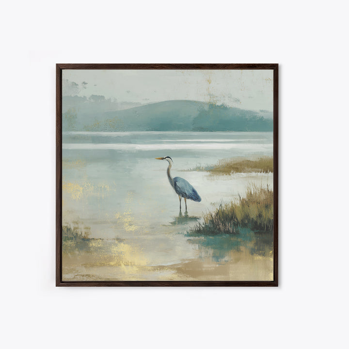 Blue Heron Standing Framed Canvas Print, Medical Office Art, Nurse Wall Art, Office Decor, Fine Art, Calm, Room Decor, MOA-1x1-38