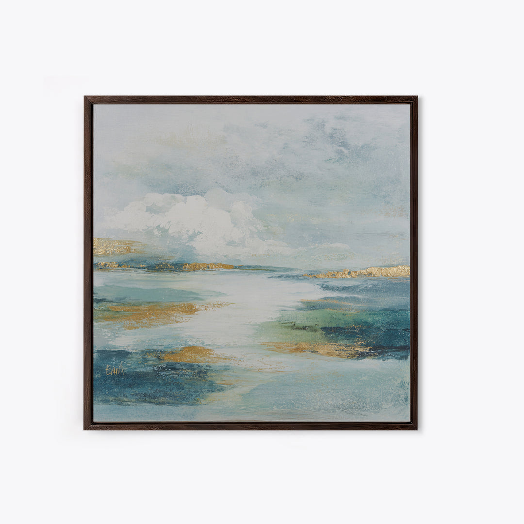 Coastal Shells and Water Study Framed Canvas Print, Medical Office Art, Dental Office Decor, Office Decor, Fine Art, Calm, MOA-1x1-44