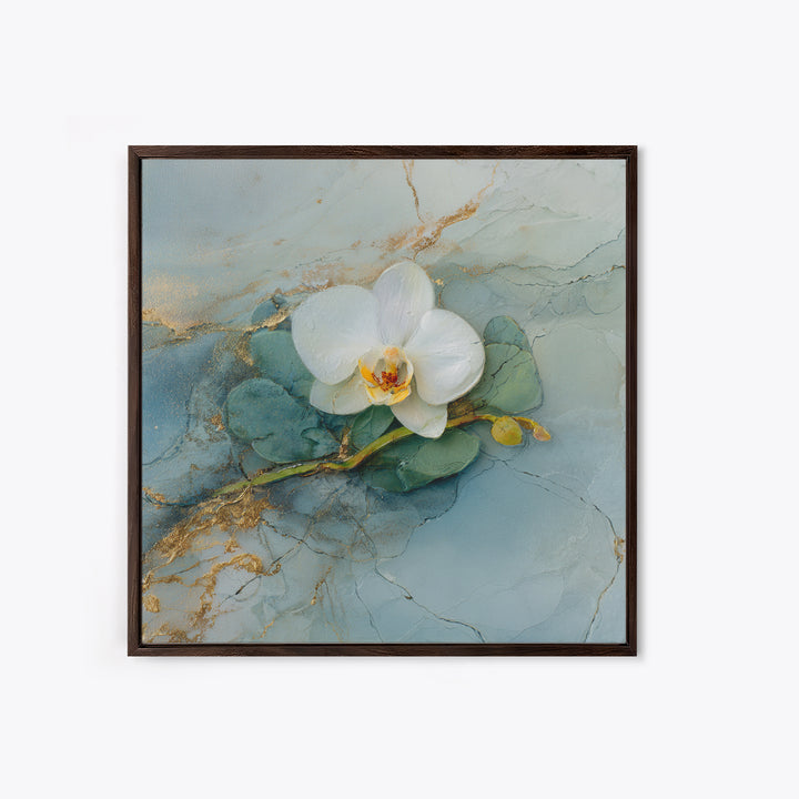 White Orchid on Gray Stone Surface Canvas Print, Medical Office Art, School Nurse Art, Office Decor, Oil Painting, Calm, MOA-1x1-54
