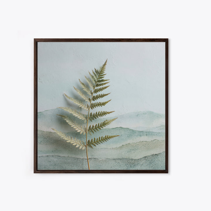 Minimal Green Fern Specimen Framed Canvas Print, Medical Office Art, Teal Wall Art, Office Decor, Fine Art, Calm, Anatomy Art, MOA-1x1-56