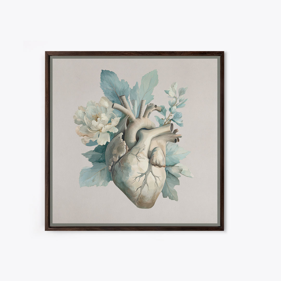 Anatomical Heart Rendered as Tasteful Botanical Art Canvas Print, Medical Office Art, Medical School, Office Decor, Calm, MOA-1x1-61